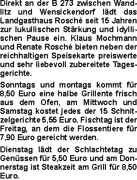 Direkt an der B 273 zwischen Wandlitz und Wensickendorf lädt da