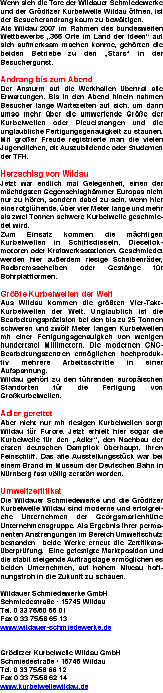 Wenn sich die Tore der Wildauer Schmiedewerke und der Gröditzer