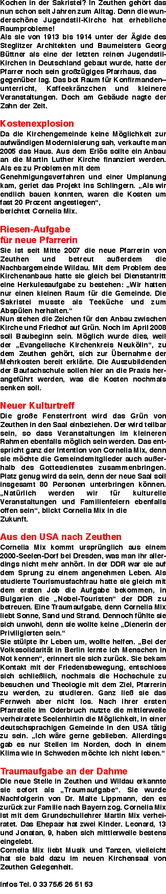 Kochen in der Sakristei? In Zeuthen gehört das nun schon seit J