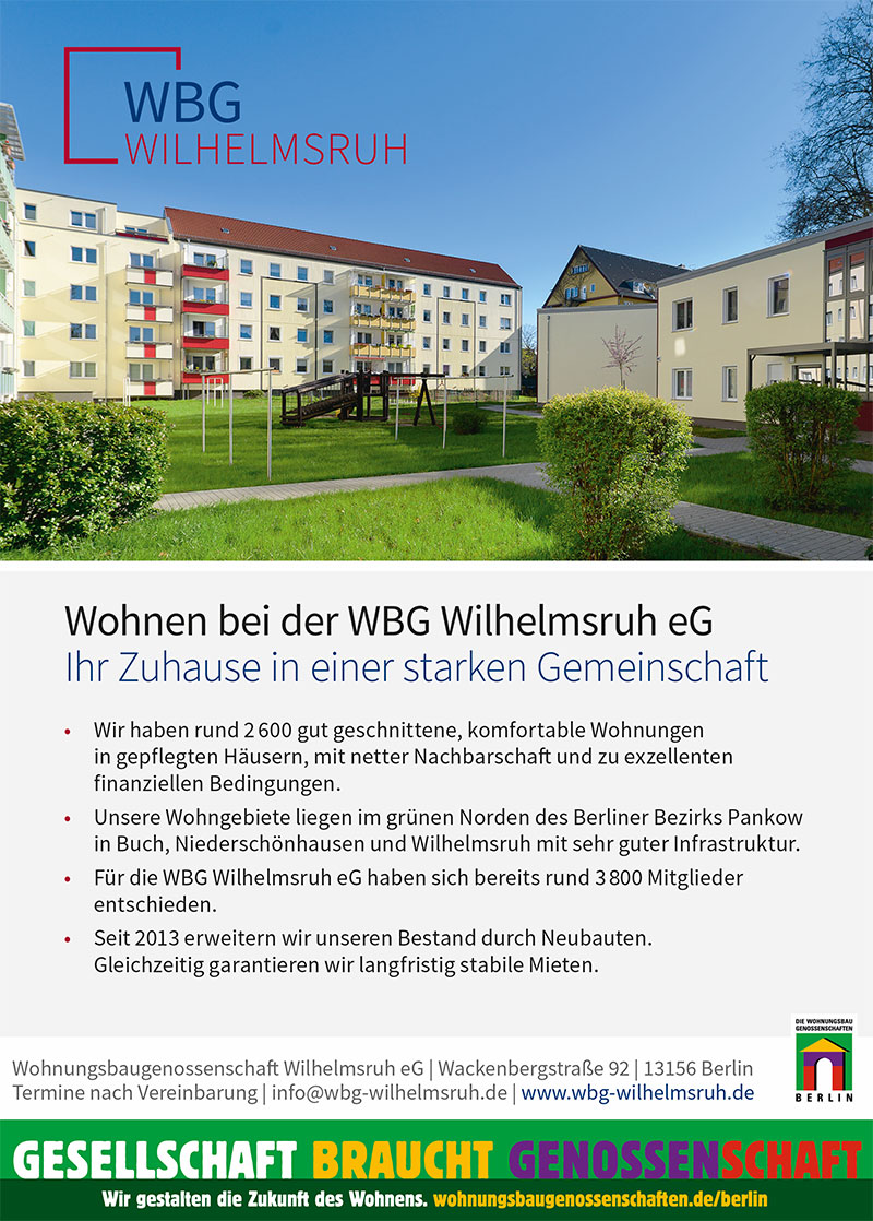 Foto von der Firma Wohnungsbaugenossenschaft Wilhelmsruh eG Foto von der Firma Wohnungsbaugenossenschaft Wilhelmsruh eG