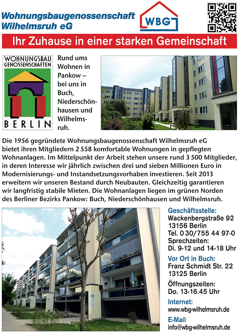 Foto von der Firma WBG Wohnungsbaugenossenschaft Wilhelmsruh eG; Geschäftsstelle