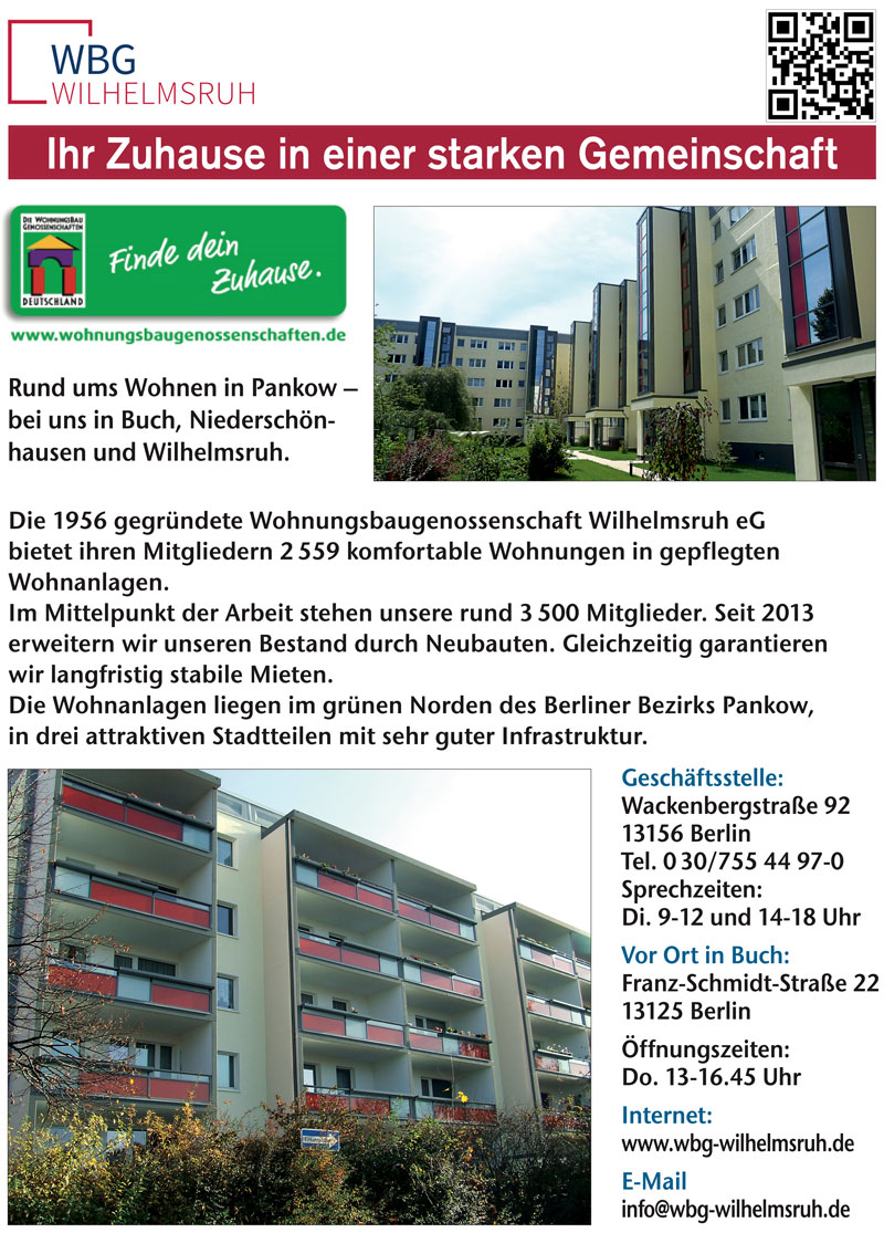 Foto von der Firma WBG Wohnungsbaugenossenschaft Wilhelmsruh eG; Berlin-Buch