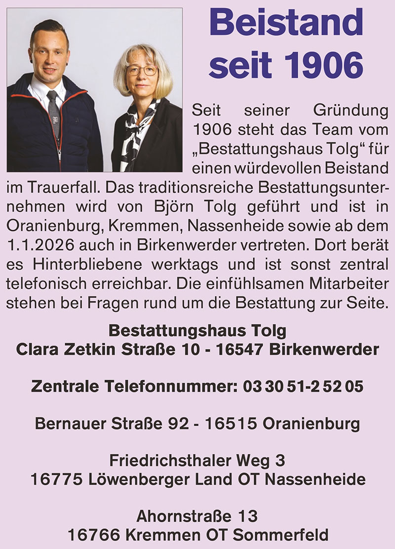 Foto von Björn Tolg von der Firma Bestattungshaus Tolg; Löwenberger Land Foto von Björn Tolg von der Firma Bestattungshaus Tolg; Löwenberger Land