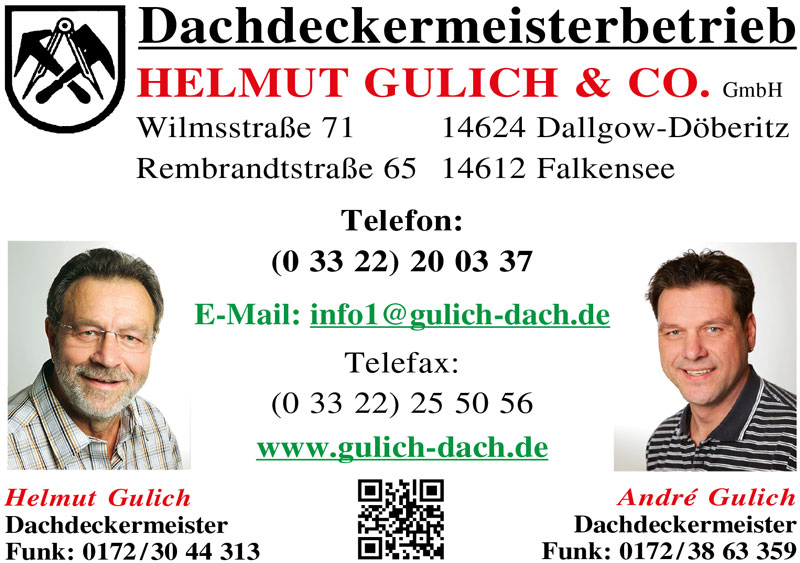 Foto von Helmut Gulich und André Gulich von der Firma Dachdeckermeisterbetrieb Helmut Gulich und co. GmbH; Dallgow-Döberitz