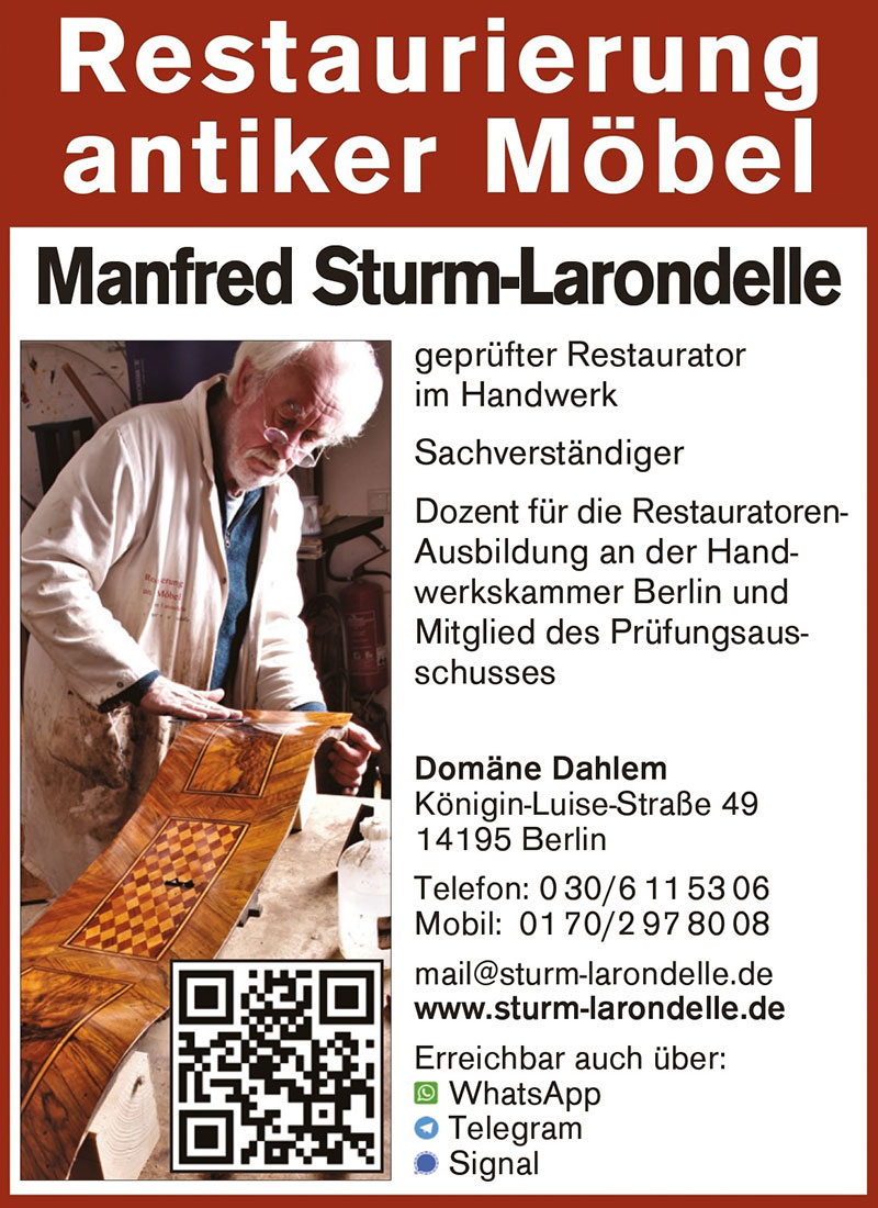 Foto von Manfred Sturm-Larondelle von der Firma Manfred Sturm-Larondelle Restaurierung antiker Möbel Foto von Manfred Sturm-Larondelle von der Firma Manfred Sturm-Larondelle Restaurierung antiker Möbel