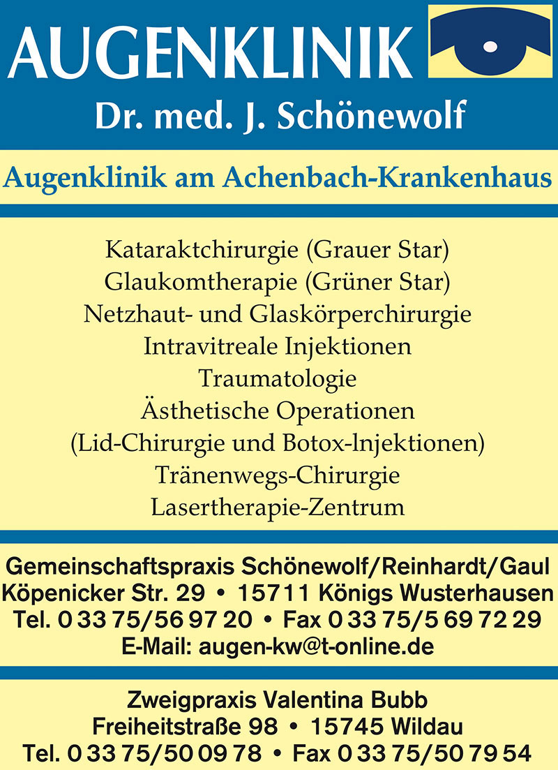 Foto von Dr. Jürgen Schönewolf von der Firma Augenklinik Dr. J. Schönewolf; Zweigpraxis Valentina Bubb