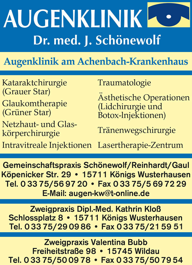 Foto von Dr. Jürgen Schönewolf von der Firma Augenklinik Gemeinschaftspraxis Schönewolf/Reinhardt/Gaul; Hauptpraxis