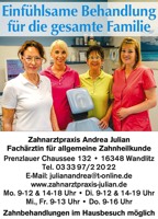 Foto von Andrea Julian von der Firma Zahnarztpraxis Andrea Julian Fachärztin für allgemeine Zahnheilkunde